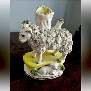Antique Staffordshire Spill Vase - Sheep and lamb